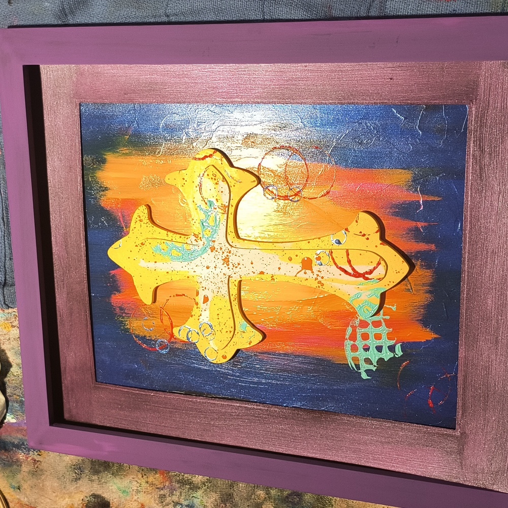 Abstract Cross Painting Framed 26 By 20 Boston Ma Artist